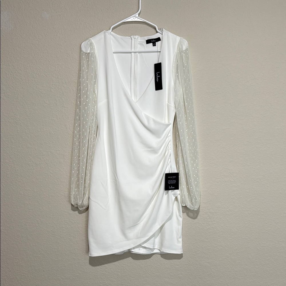 Lulu's White Sheath Dress with Bishop Sleeves